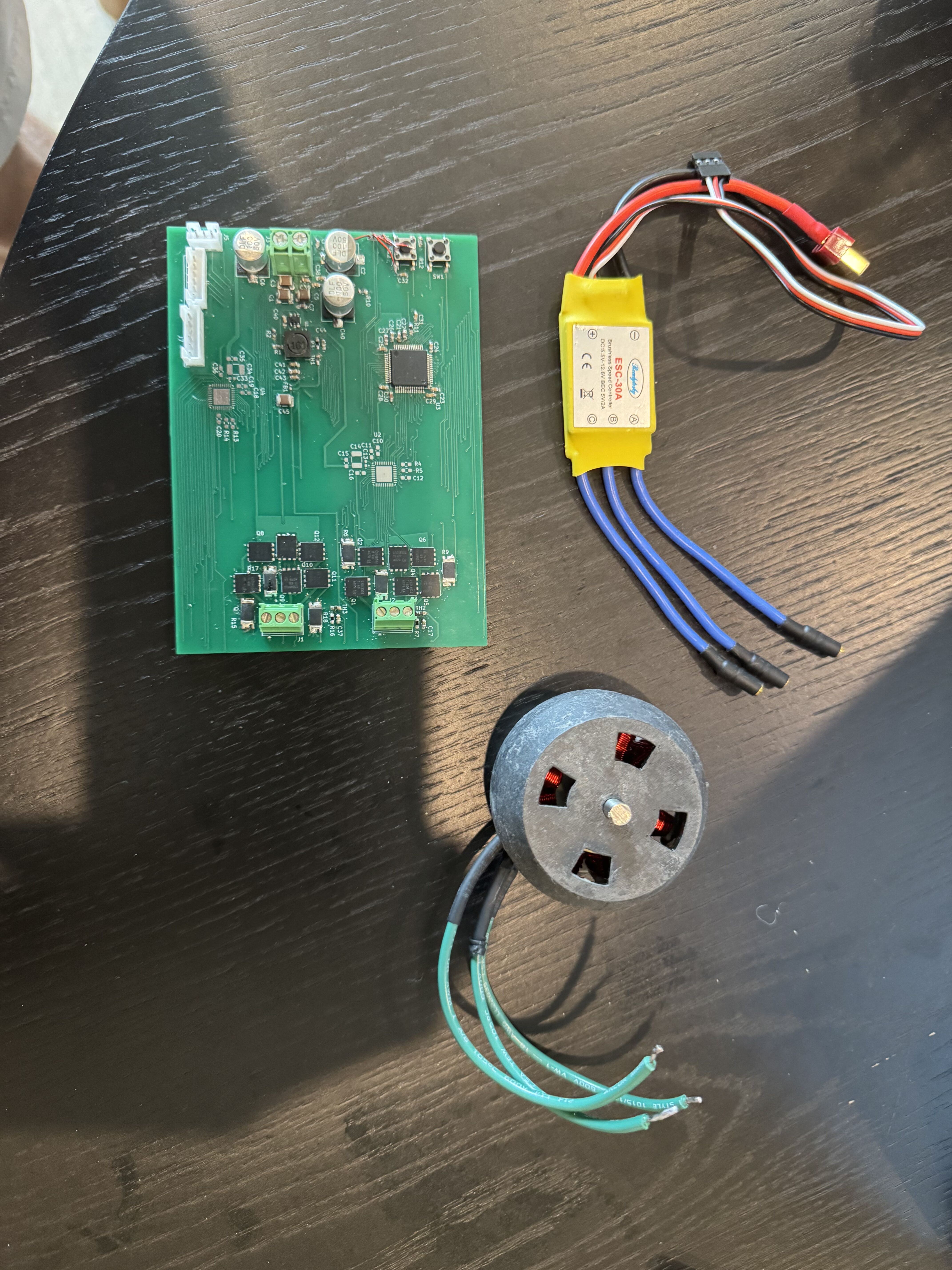 Motor alongside VESC and FOC Controller Prototype